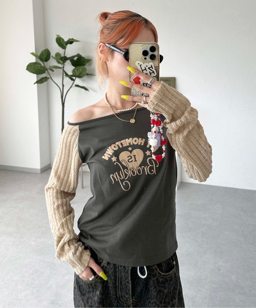 sedacle girl(セダクルガール)の「ドッキングラグランオフショルトップス(Tシャツ/カットソー・レディース・グレー/チャコールグレー・SMALL/MEDIUM)」の3枚目の写真