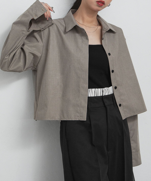 Chillfar(チルファー)の「ベーシックカラークロップドシャツ(シャツ/ブラウス・レディース・ピンク/ブルー/グレー/ブラウン/ネイビー/ホワイト/グレイッシュベージュ・FREE)」の1枚目の写真