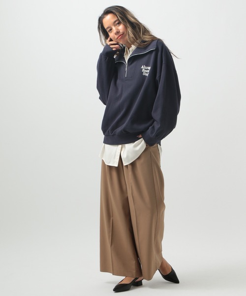 BAYFLOW（ベイフロー）の「[長いシーズン着られる裏毛素材]ハーフジップスウェットプルオーバー（スウェット・レディース・ネイビー/オフホワイト/グレー・FREE）」の9枚目の写真