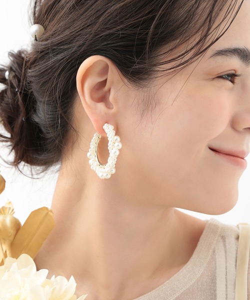 CALIN STANDARD(カリンスタンダード)の「◆◆金属アレルギー対応◆◆〈ecru〉 ボリュームパール フープイヤリング(イヤリング・レディース・ゴールド・FREE)」の3枚目の写真