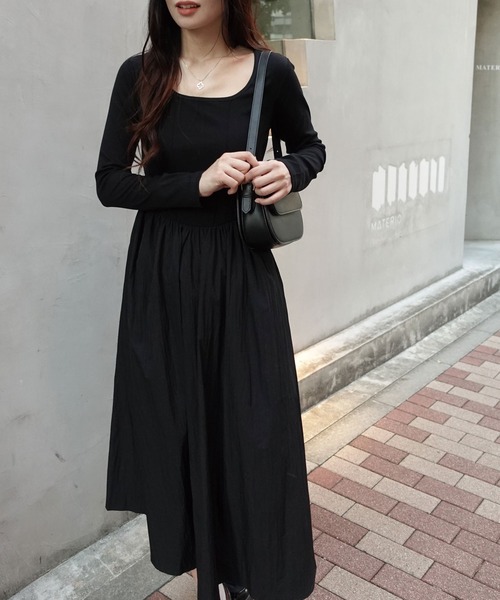 CORNERS(コーナーズ)の「異素材ドッキングワンピース(ワンピース・レディース・チャコールグレー/ブラック/ライトベージュ・M)」の17枚目の写真