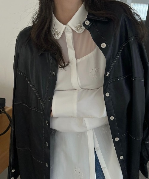 セール】embroidery bijou motif sheer changeover SH（シャツ 