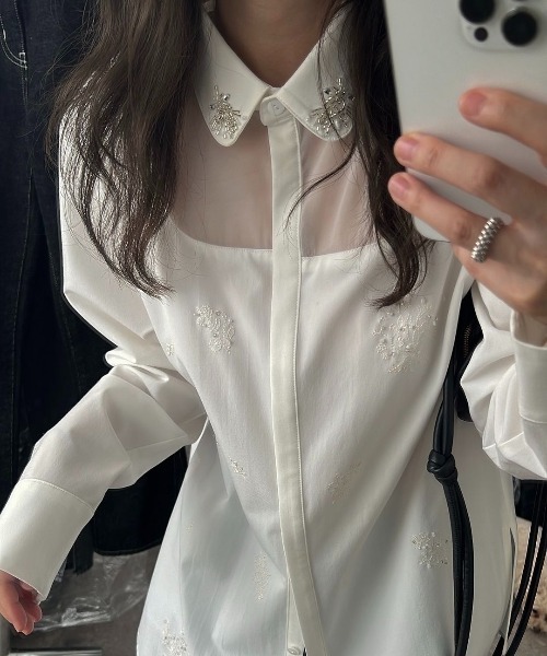 セール】embroidery bijou motif sheer changeover SH（シャツ 