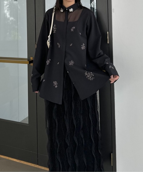 embroidery bijou motif sheer changeover SH（シャツ/ブラウス 