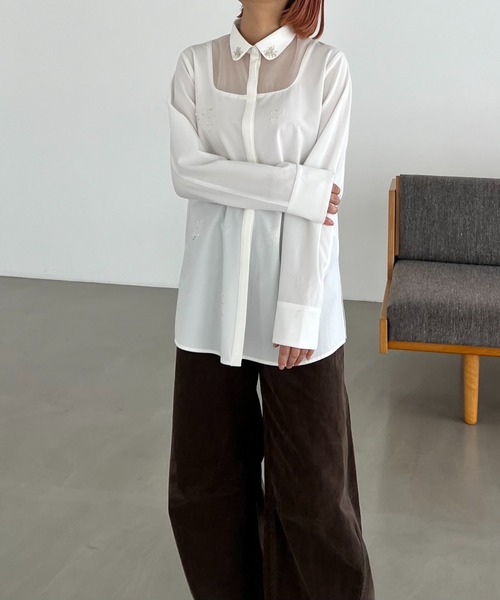 embroidery bijou motif sheer changeover SH（シャツ/ブラウス 