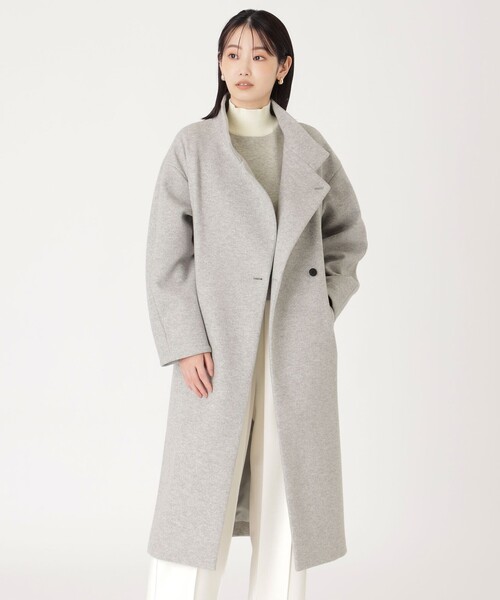 CAST:（キャストコロン）の「【イチオシ/蓄熱裏地】スタンドカラーロングコート（その他アウター・レディース・グリーン/ブラック/グレー・S/M）」の4枚目の写真