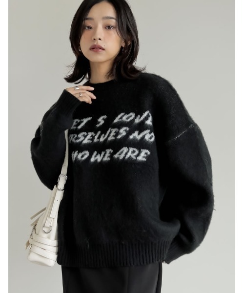 2024-25 WINTER COLLECTION]配色メッセージロゴシャギーニット