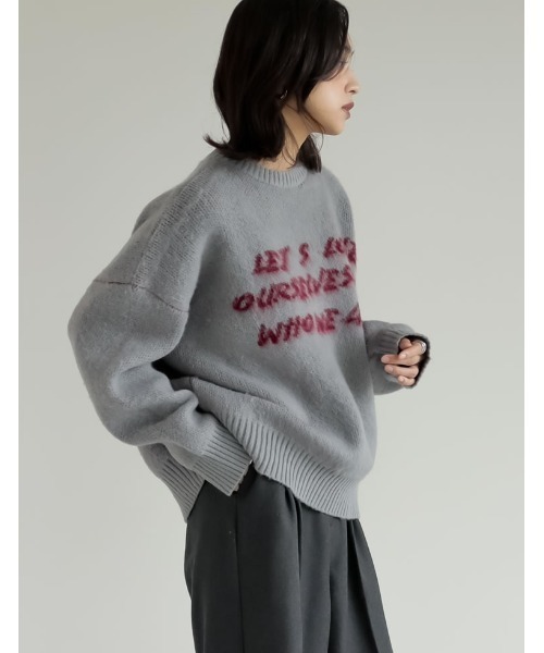 Re:EDIT（リエディ）の「[2024-25 WINTER COLLECTION]配色メッセージロゴシャギーニットトップス（ニット/セーター・レディース・ブラック/グレー/ベージュ・MEDIUM/LARGE）」の11枚目の写真