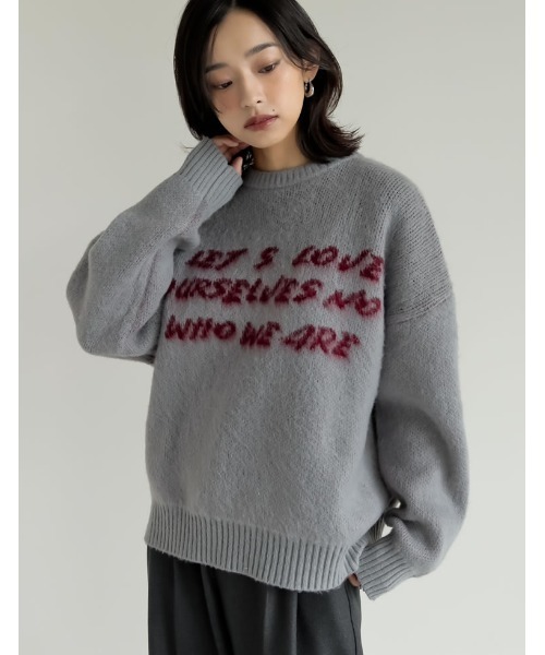 ニット セーター 「2024-25 WINTER COLLECTION」配色メッセージロゴシャギーニットトップス レディース 2024-25 WINTER COLLECTION]配色メッセージロゴシャギーニット