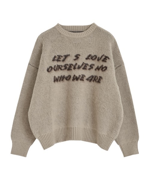 Re:EDIT（リエディ）の「[2024-25 WINTER COLLECTION]配色メッセージロゴシャギーニットトップス（ニット/セーター・レディース・ブラック/グレー/ベージュ・MEDIUM/LARGE）」の5枚目の写真