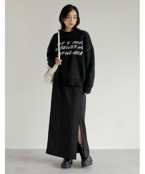 Re:EDIT（リエディ）の「[2024-25 WINTER COLLECTION]配色メッセージロゴシャギーニットトップス（ニット/セーター・レディース・ブラック/グレー/ベージュ・MEDIUM/LARGE）」の6枚目の写真