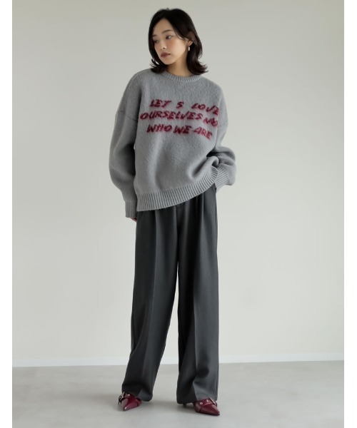 Re:EDIT（リエディ）の「[2024-25 WINTER COLLECTION]配色メッセージロゴシャギーニットトップス（ニット/セーター・レディース・ブラック/グレー/ベージュ・MEDIUM/LARGE）」の10枚目の写真