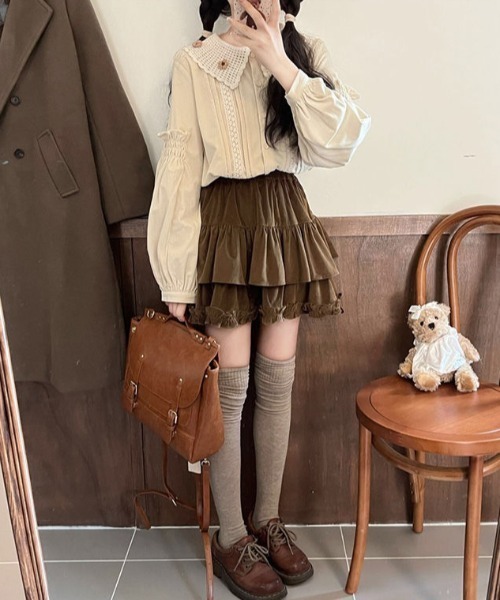 Sibra（シブラ）の「ダブルフリルフレアミニスカート（スカート・レディース・ブラック/ホワイト/ブラウン/ベージュ・M）」の9枚目の写真