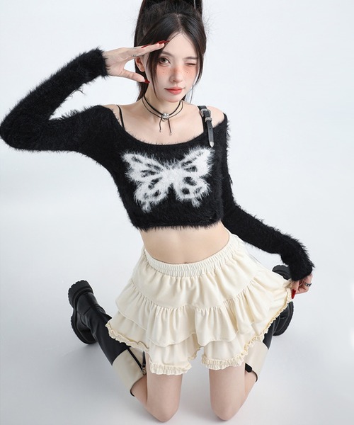 Sibra（シブラ）の「ダブルフリルフレアミニスカート（スカート・レディース・ブラック/ホワイト/ブラウン/ベージュ・M）」の19枚目の写真