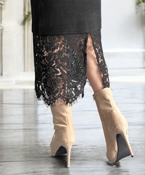 Julia Boutique（ジュリアブティック）の「裾レースニットワンピース（ワンピース・レディース・チャコール/ブラック・ONE）」の14枚目の写真