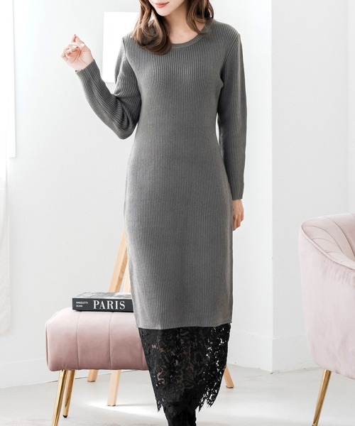 Julia Boutique（ジュリアブティック）の「裾レースニットワンピース（ワンピース・レディース・チャコール/ブラック・ONE）」の16枚目の写真