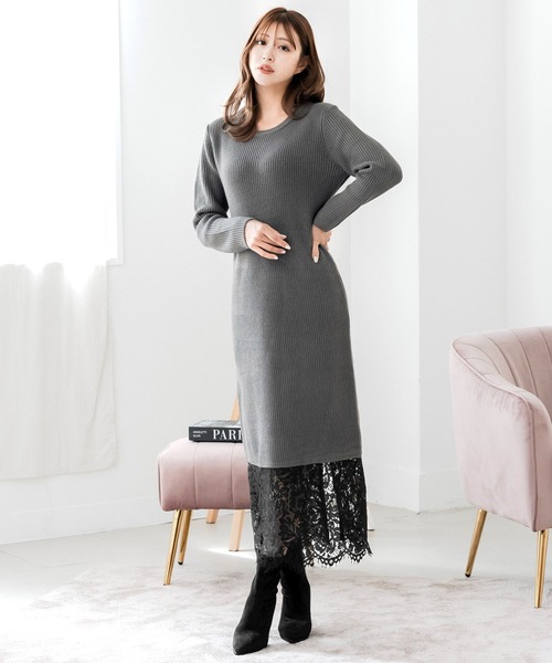 Julia Boutique（ジュリアブティック）の「裾レースニットワンピース（ワンピース・レディース・チャコール/ブラック・ONE）」の17枚目の写真