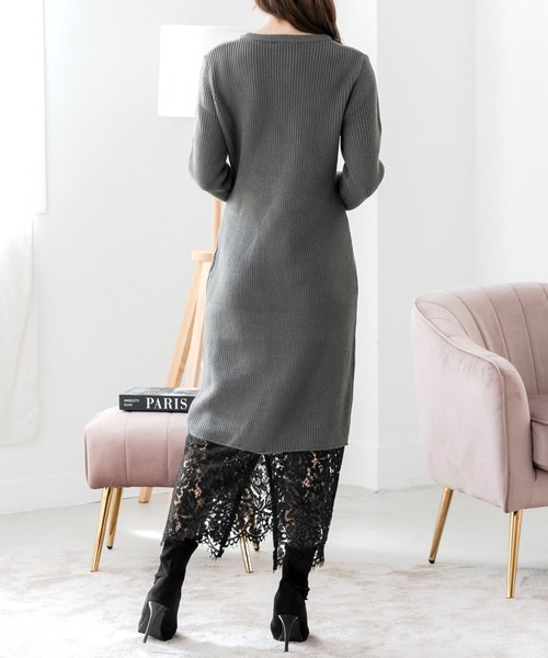 Julia Boutique（ジュリアブティック）の「裾レースニットワンピース（ワンピース・レディース・チャコール/ブラック・ONE）」の19枚目の写真