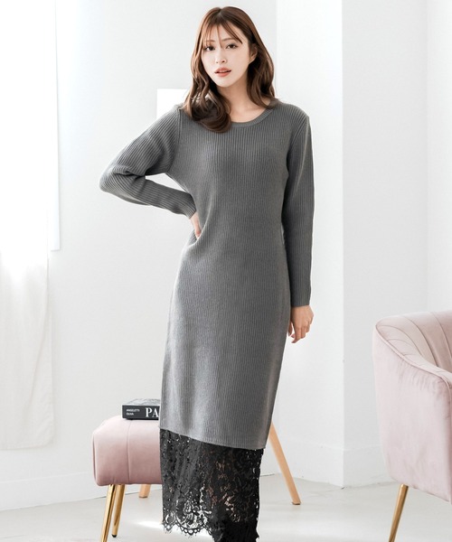 Julia Boutique（ジュリアブティック）の「裾レースニットワンピース（ワンピース・レディース・チャコール/ブラック・ONE）」の20枚目の写真