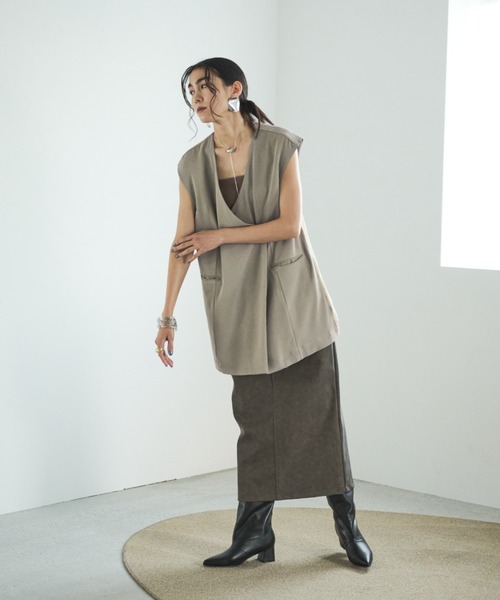 AIC.（エーアイシー）の「バックオーガンジージレベスト（ベスト・レディース・チャコールグレー/グレイッシュベージュ・FREE）」の14枚目の写真