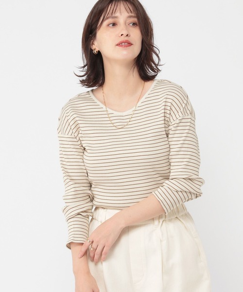 studio CLIP（スタディオクリップ）の「【吸湿発熱】アソートハイヒートコットンダブルフロントプルオーバー[プラスサイズあり]（Tシャツ/カットソー・レディース・その他2/その他1/ライトグレー/オフホワイト・ﾌﾘｰ(L)/MEDIUM/LARGE）」の4枚目の写真