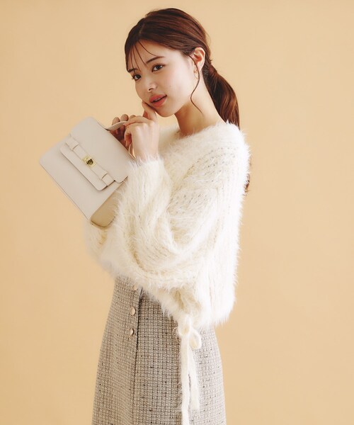 セール】透かしシャギーサイドリボンニット【洗濯機洗い可】（ニット