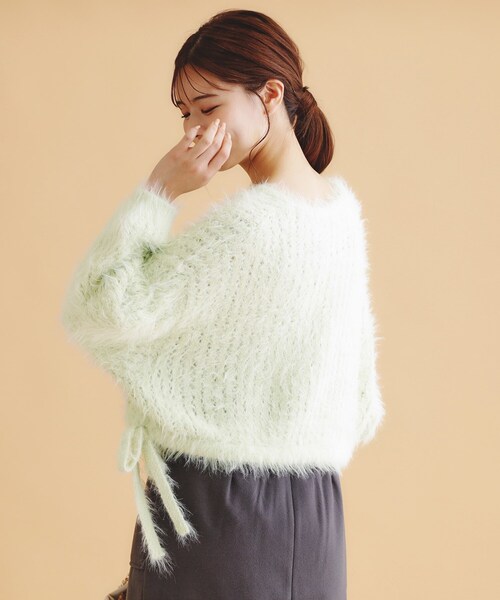 セール】透かしシャギーサイドリボンニット【洗濯機洗い可】（ニット