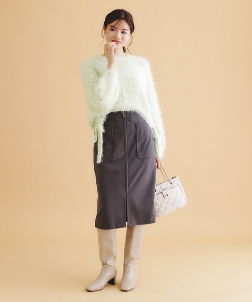 セール】透かしシャギーサイドリボンニット【洗濯機洗い可】（ニット