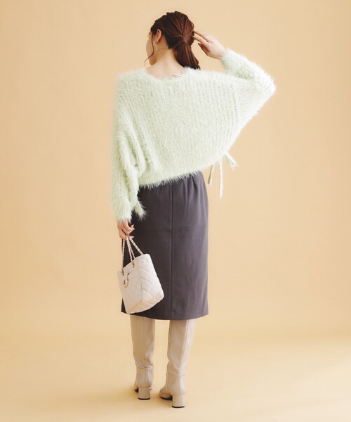 セール】透かしシャギーサイドリボンニット【洗濯機洗い可】（ニット