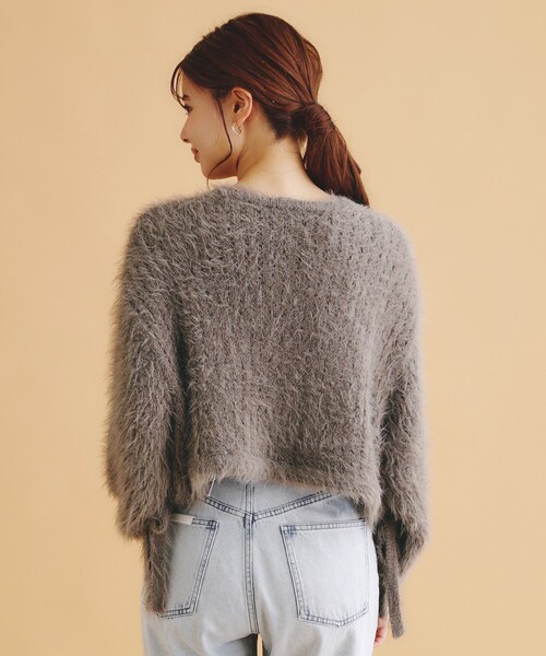 セール】透かしシャギーサイドリボンニット【洗濯機洗い可】（ニット