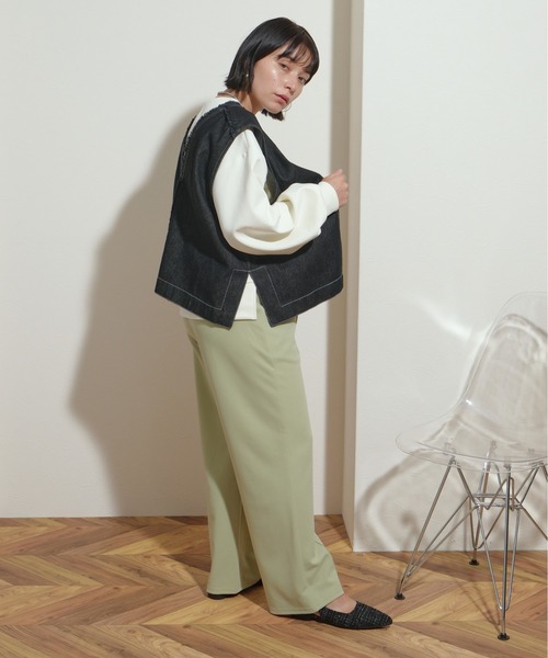 palm RICHE(ポームリシュ)の「【セットアップ対応】Vネック ZIPデザイン 前後2WAY デニムフリンジベスト(ベスト・レディース・ブルー/ブラック・MEDIUM)」の5枚目の写真