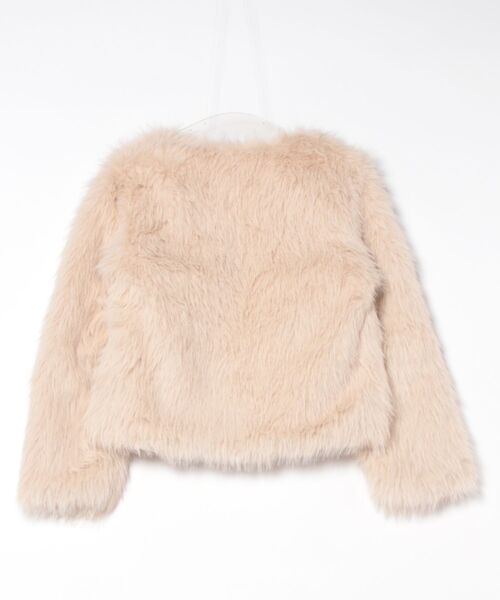 クリーム色 HIR. ショート丈フェイファーコート セール】ノーカラー ショート丈 フェイクファーコート（その他アウター