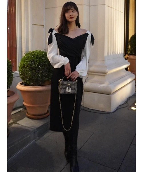 Faubourg Shoulder Ribbon Dress（ワンピース）｜Her lip to（ハー