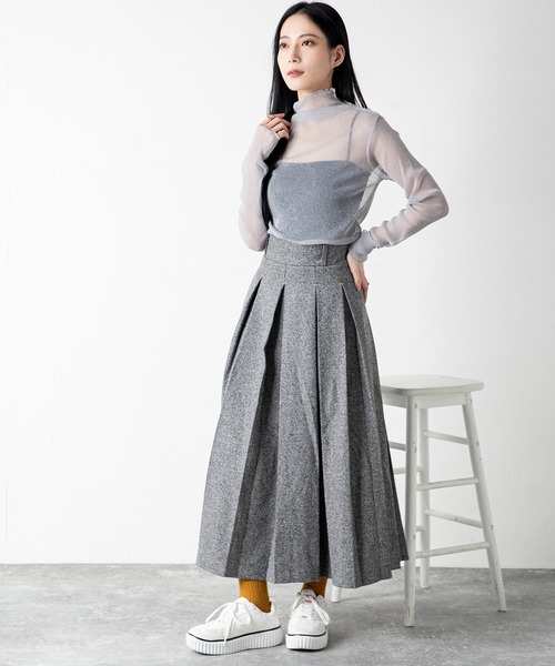 MILLION CARATS（ミリオンカラッツ）の「トレンド感溢れる配色ステッチが目を引く、立体感と上品さを兼ね備えたツイードプリーツスカート（スカート・レディース・ブラック/グレー/チャコールグレー・FREE）」の12枚目の写真