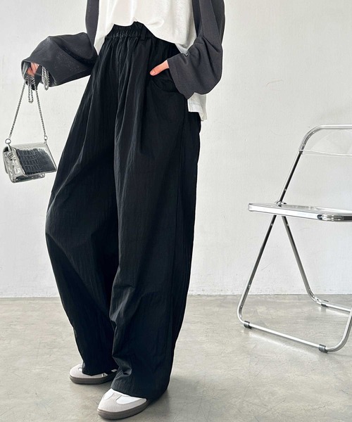 セール】しぼ感が可愛いダブルタックナイロンカーブイージーパンツ