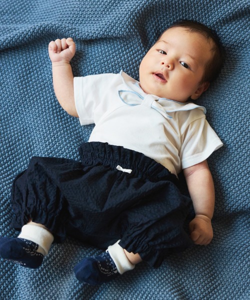 10mois（ディモワ）の「【10mois(ディモワ)】PATTO SATTO OMEKASHI  (半袖チーフ) 50-60cm・60-70cm（肌着・キッズ・サックスブルー/ホワイト・60-70cm/50-60cm）」の13枚目の写真