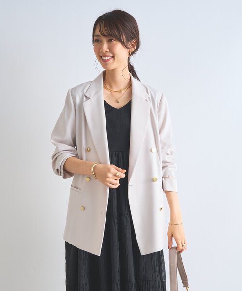 un dix cors（アンディコール）の「《オンオフ着回せる》金釦ヴィンテージツイルジャケット（テーラードジャケット・レディース・グレイッシュベージュ/ネイビー・FREE）」の4枚目の写真