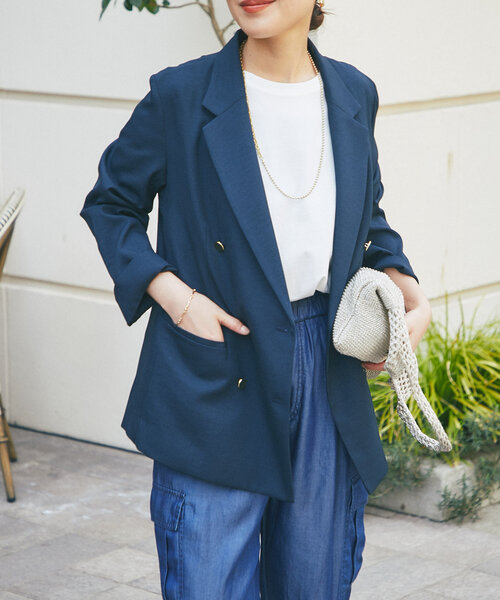 un dix cors（アンディコール）の「《オンオフ着回せる》金釦ヴィンテージツイルジャケット（テーラードジャケット・レディース・グレイッシュベージュ/ネイビー・FREE）」の17枚目の写真