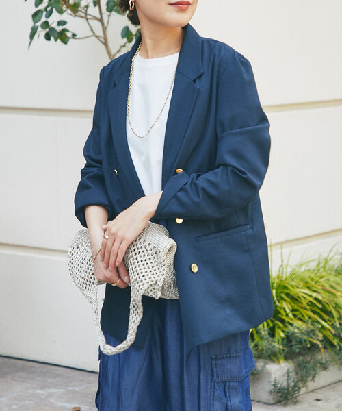 un dix cors（アンディコール）の「《オンオフ着回せる》金釦ヴィンテージツイルジャケット（テーラードジャケット・レディース・グレイッシュベージュ/ネイビー・FREE）」の18枚目の写真