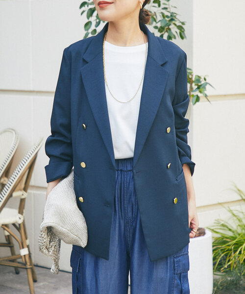 un dix cors（アンディコール）の「《オンオフ着回せる》金釦ヴィンテージツイルジャケット（テーラードジャケット・レディース・グレイッシュベージュ/ネイビー・FREE）」の21枚目の写真