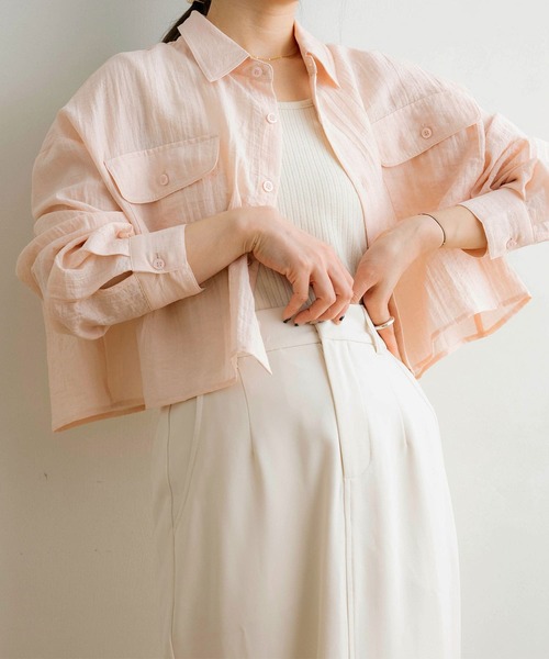 NOAHL（ノアル）の「【NOAHL】ショート丈シアーシャツ（シャツ/ブラウス・レディース・アイボリー/チャコール/ピンク・FREE）」の3枚目の写真