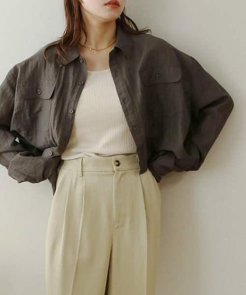 NOAHL（ノアル）の「【NOAHL】ショート丈シアーシャツ（シャツ/ブラウス・レディース・アイボリー/チャコール/ピンク・FREE）」の2枚目の写真