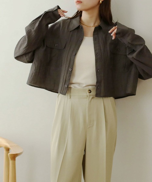 NOAHL（ノアル）の「【NOAHL】ショート丈シアーシャツ（シャツ/ブラウス・レディース・アイボリー/チャコール/ピンク・FREE）」の4枚目の写真