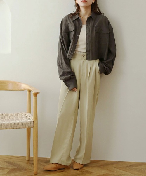 NOAHL（ノアル）の「【NOAHL】ショート丈シアーシャツ（シャツ/ブラウス・レディース・アイボリー/チャコール/ピンク・FREE）」の5枚目の写真