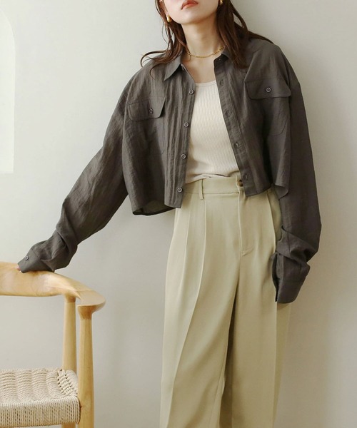 NOAHL（ノアル）の「【NOAHL】ショート丈シアーシャツ（シャツ/ブラウス・レディース・アイボリー/チャコール/ピンク・FREE）」の6枚目の写真