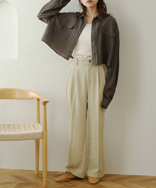 NOAHL（ノアル）の「【NOAHL】ショート丈シアーシャツ（シャツ/ブラウス・レディース・アイボリー/チャコール/ピンク・FREE）」の7枚目の写真