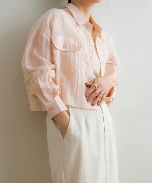 NOAHL（ノアル）の「【NOAHL】ショート丈シアーシャツ（シャツ/ブラウス・レディース・アイボリー/チャコール/ピンク・FREE）」の15枚目の写真