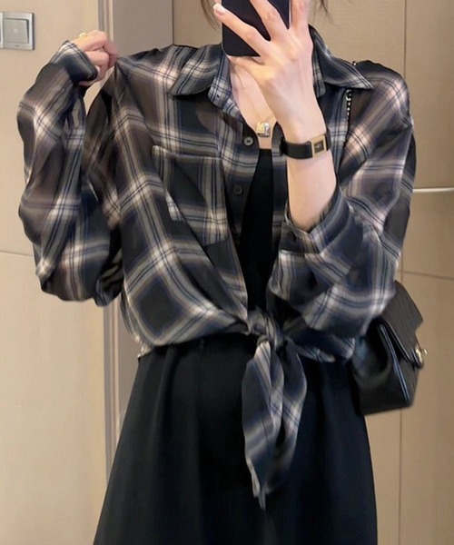 SPIGA(スピーガ)の「チェックブラウス(シャツ/ブラウス・レディース・ホワイト/ブラック/ネイビー/レッド/ピンク・FREE)」の1枚目の写真