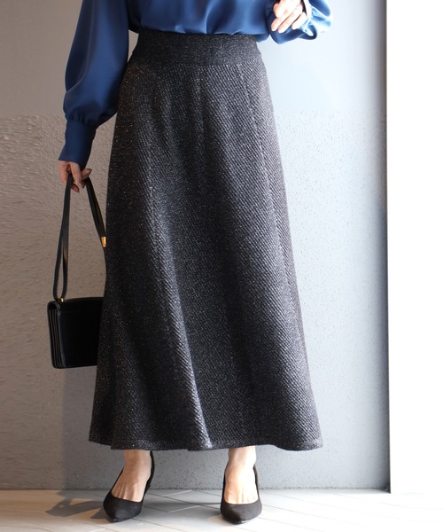 Ehre style(エーレスタイル)の「休日も仕事も華やぎ感プラス!ラメニットスカート(スカート・レディース・グレー系その他/ブラック系その他・FREE)」の1枚目の写真