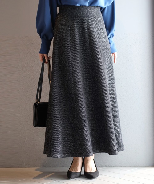 Ehre style(エーレスタイル)の「休日も仕事も華やぎ感プラス!ラメニットスカート(スカート・レディース・グレー系その他/ブラック系その他・FREE)」の4枚目の写真